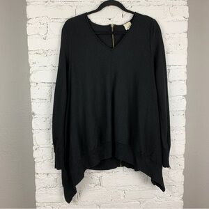 Boo Gemes 100% Merino Wool Zippy Back Cape Curved Hem Hi Lo Sweater S/M